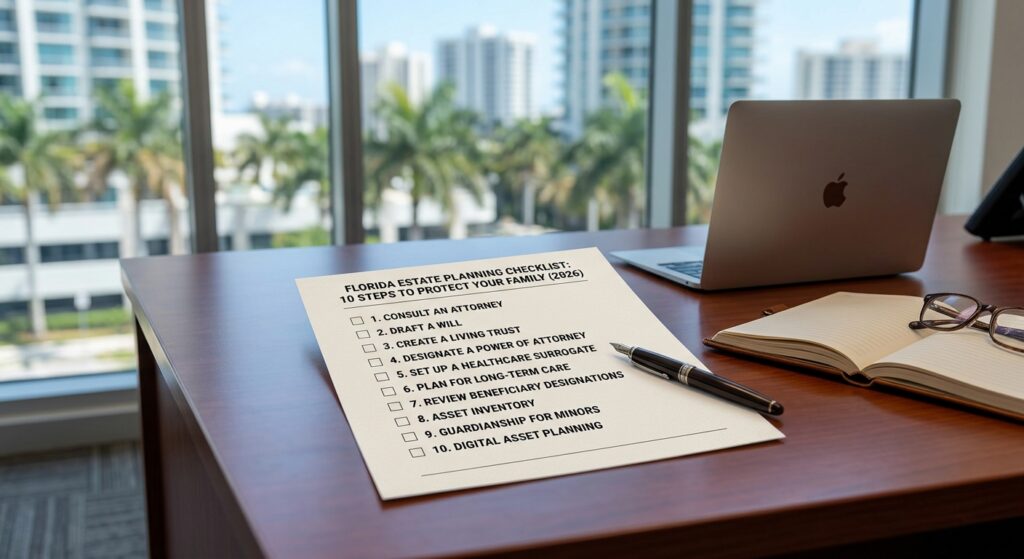 Florida estate planning checklist with will, trust and power of attorney documents
